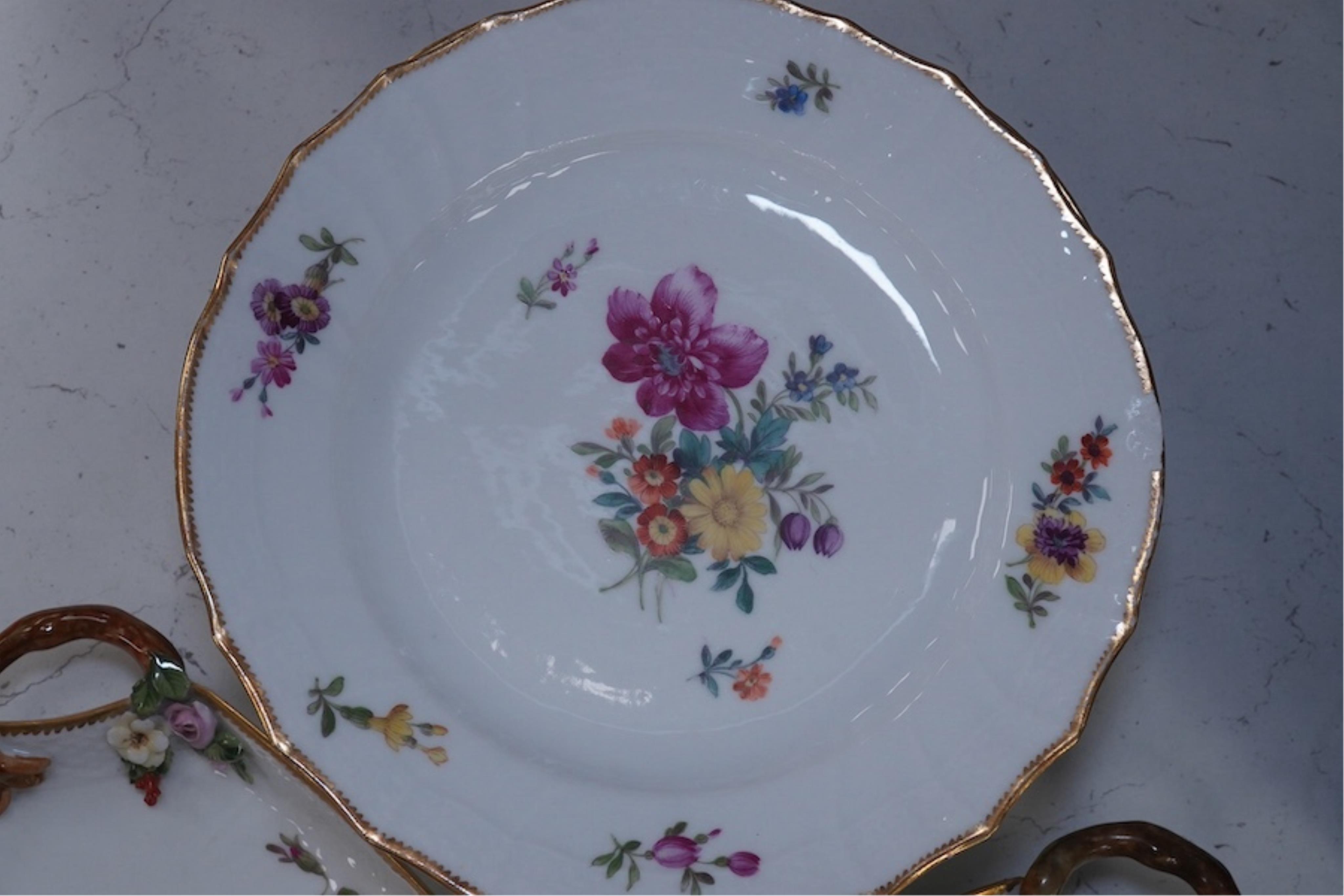 A 19th century Copenhagen flower painted eight piece part dessert service. Condition - fair to good